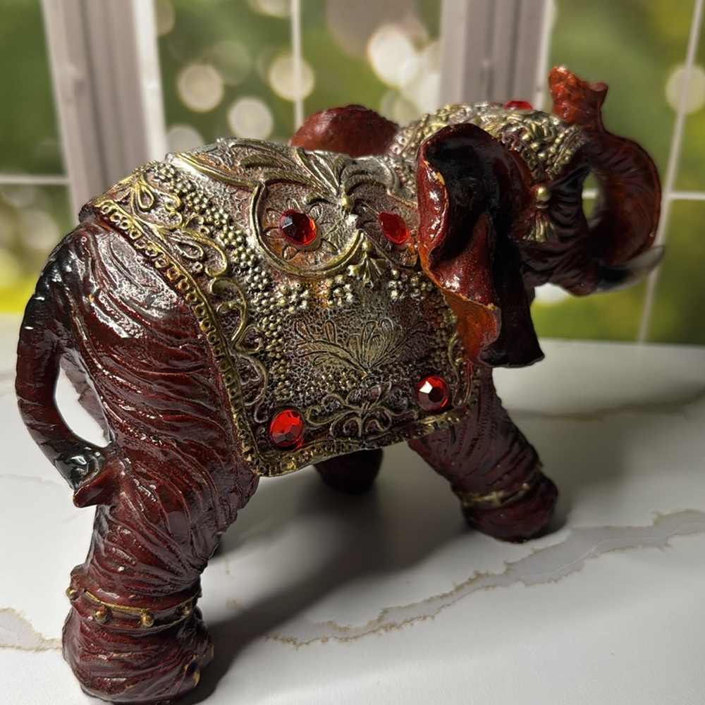 Decorative Elephant Figurine with Gold Accents - Picture 8 of 17